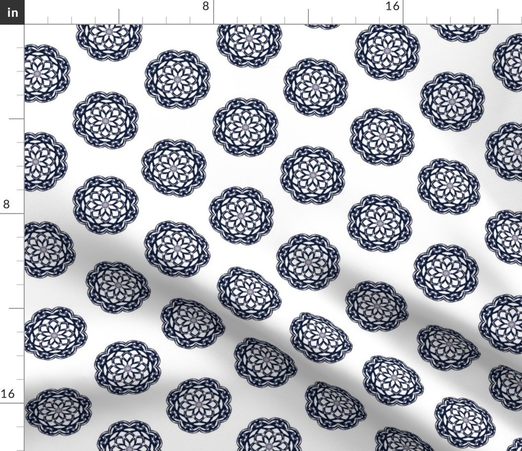 Bonny Floral Spots of Navy on White - Small Scale 