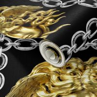 4 interlinked criss cross interconnected connected chains gold medusa baroque rococo black gold silver square links gorgons Greek Greece mythology   inspired      