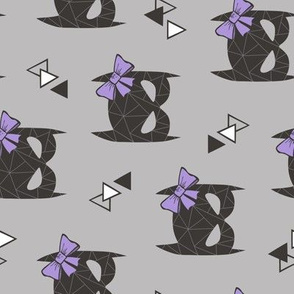 Girly Geometric Bat Mask with Purple Lilac Bow on Grey Rotated