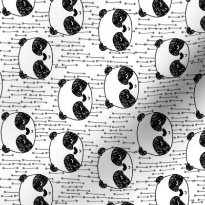 panda // railroad black and white cute panda head illustrated scandi panda design  by andrea lauren andrea lauren fabric (smaller)
