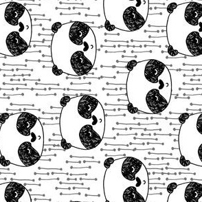 panda // railroad black and white cute panda head illustrated scandi panda design  by andrea lauren andrea lauren fabric (smaller)