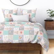 Baby Girl Woodland Patchwork Quilt Top (ROTATED) - Nursery Bedding Blanket Pink Mint Peach Lavender GingerLous