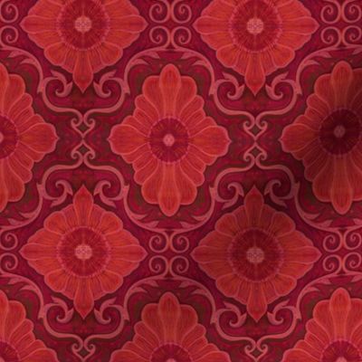   Red  Flower Vintage Bohemian Arabesque Damask Pattern
