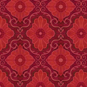   Red  Flower Vintage Bohemian Arabesque Damask Pattern