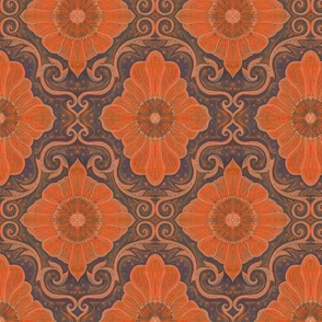 Orange Flowers Vintage Bohemian Arabesque Damask Pattern