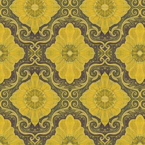 Yellow  Flowers Vintage Bohemian Arabesque Damask Pattern