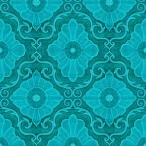 Turquoise Flower Vintage Bohemian Arabesque Damask  Pattern
