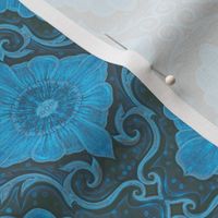 Cerulean Blue  Flower Vintage Bohemian Arabesque Damask Pattern