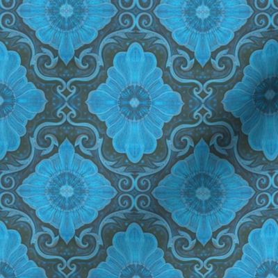 Cerulean Blue  Flower Vintage Bohemian Arabesque Damask Pattern