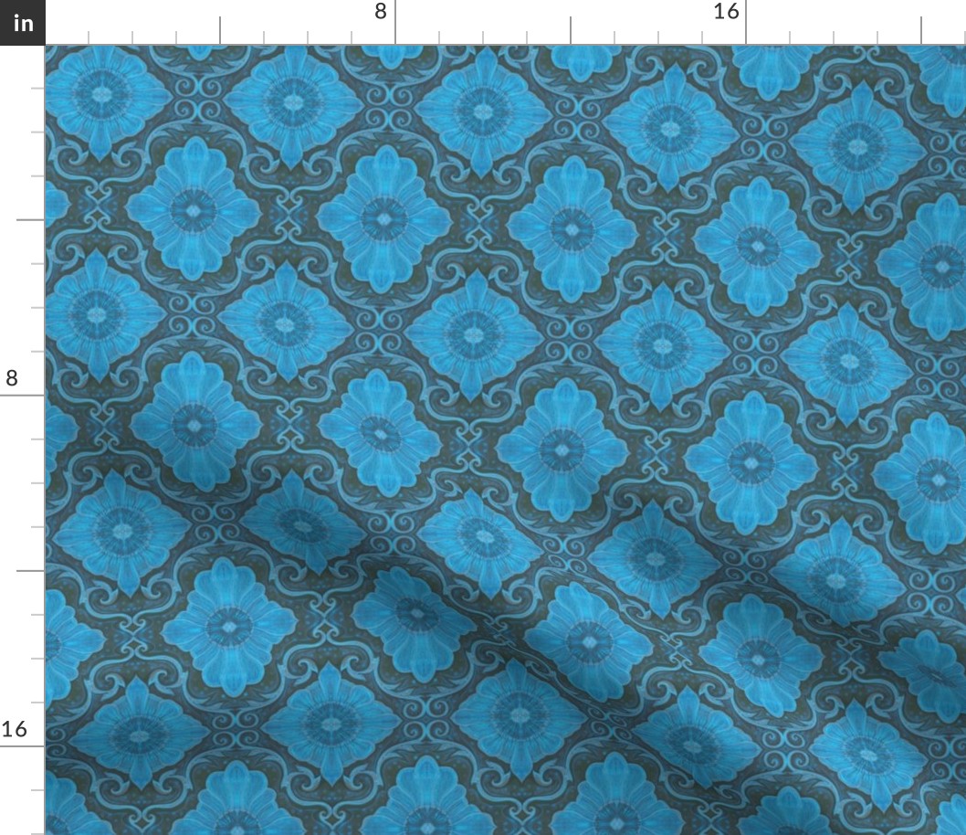 Cerulean Blue  Flower Vintage Bohemian Arabesque Damask Pattern