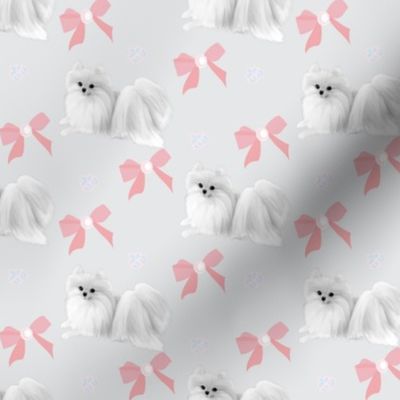 Pomeranian & Bows  Pink 2 1/2 x 1 1/2"