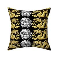 2 gold white medusa baroque rococo black gold clouds dragons fire flames asian japanese china chinese gorgons Greek Greece oriental  mythology far east meets west fusion chinoiserie   inspired     