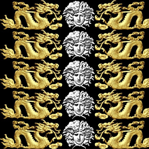 2 gold white medusa baroque rococo black gold clouds dragons fire flames asian japanese china chinese gorgons Greek Greece oriental  mythology far east meets west fusion chinoiserie   inspired     
