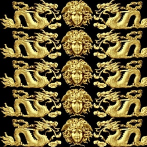 1 gold medusa baroque rococo black gold clouds dragons fire flames asian japanese china chinese gorgons Greek Greece oriental mythology far east meets west fusion chinoiserie   inspired     