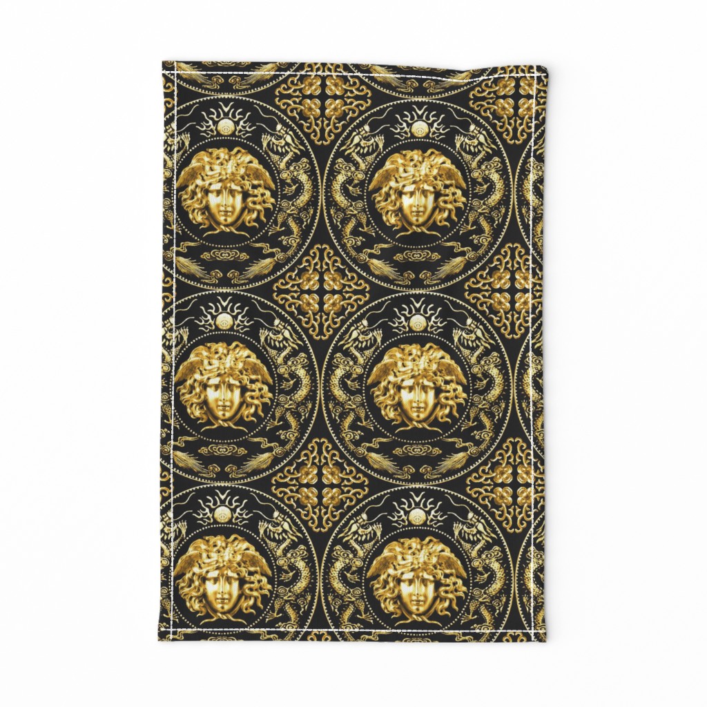 1 gold medusa baroque rococo black gold Fabric