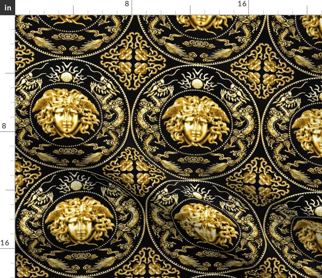 1 gold medusa baroque rococo black gold Fabric