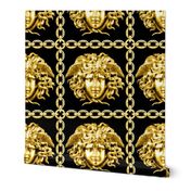 1 interlinked criss cross interconnected connected chains gold medusa  baroque rococo black gold square links gorgons Greek Greece mythology   inspired 