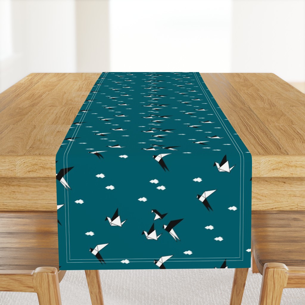 Origami birds geometric cranes - teal