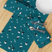 Origami birds geometric cranes - teal