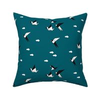 Origami birds geometric cranes - teal