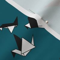 Origami birds geometric cranes - teal