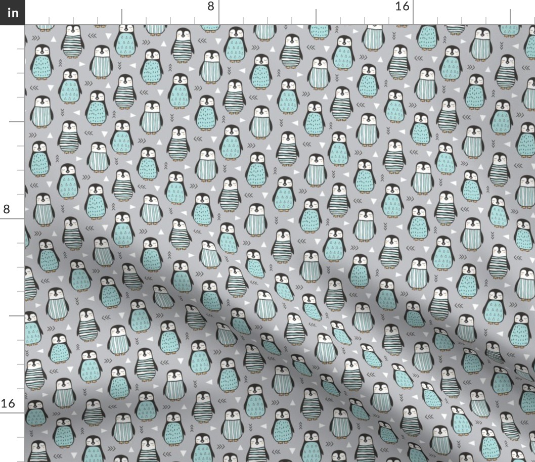 Penguins with Sweater Geometric  and Triangles Grey Smaller 1,5 inch