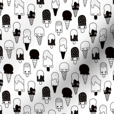Colorful sweet summer ice cream popsicle sugar kawaii illustration black and white SMALL