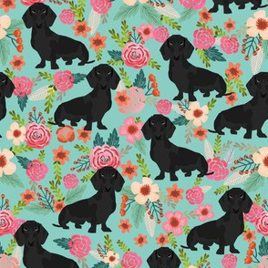 doxie floral black coat dog breed dachshunds fabric mint
