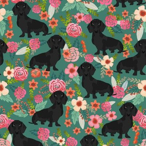 doxie floral black coat dog breed dachshunds fabric dark