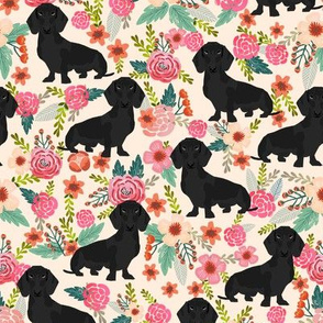 doxie floral black coat dog breed dachshunds fabric cream