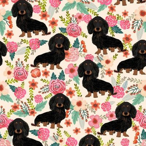 doxie floral black and tan longhair dog breed dachshunds fabric cream