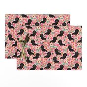 doxie floral black and tan longhair dog breed dachshunds fabric pink