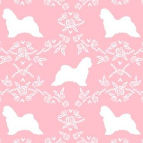 maltese floral silhouette dog breed fabric pink