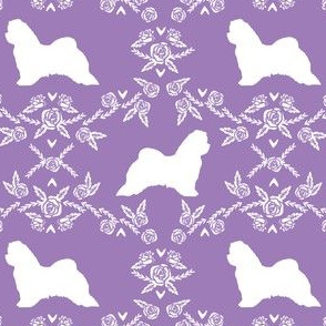 maltese floral silhouette dog breed fabric purple