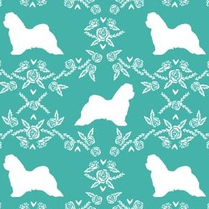 maltese floral silhouette dog breed fabric turquoise
