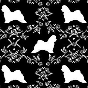 maltese floral silhouette dog breed fabric black and white