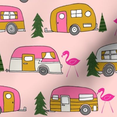 vintage camper (large) // pink vintage retro camper van cute retro design camping camper van retro camper