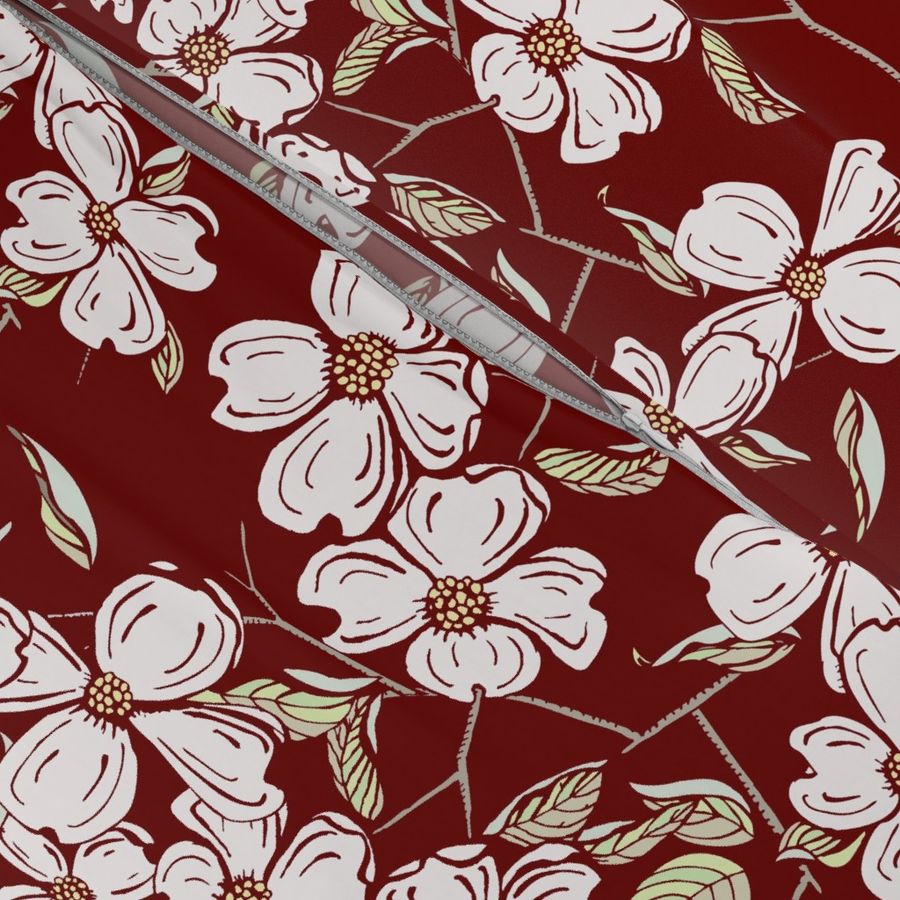 Dogwood Floral on Crimson