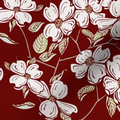 Dogwood Floral on Crimson