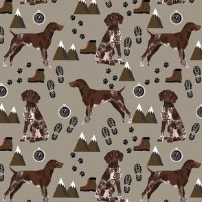 german shorthaired pointer (smaller) dog fabric dogs and hiking design dog mountains fabric - med brown