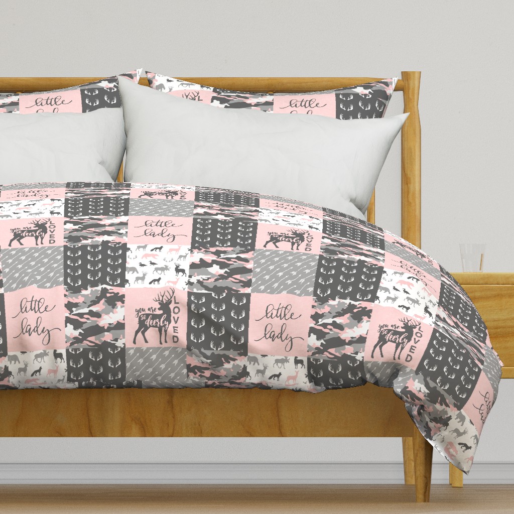 You are so deerly loved / little lady - pink and grey camo - woodland patchwork