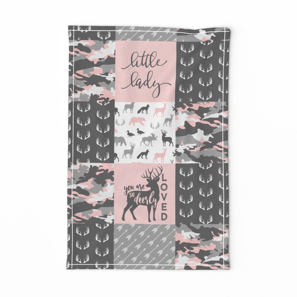 You are so deerly loved / little lady - pink and grey camo - woodland patchwork