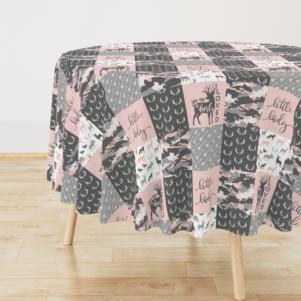 You are so deerly loved / little lady - pink and grey camo - woodland patchwork