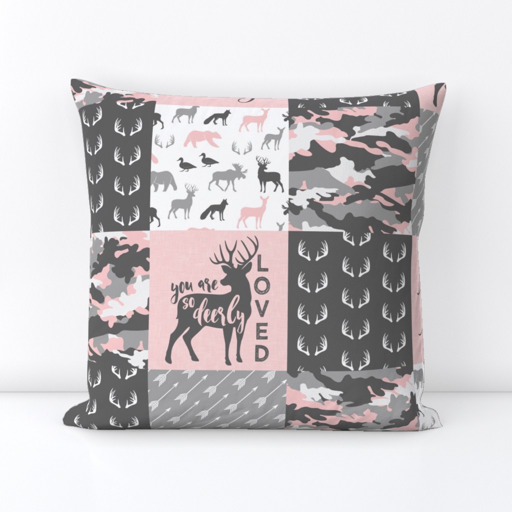 You are so deerly loved / little lady - pink and grey camo - woodland patchwork