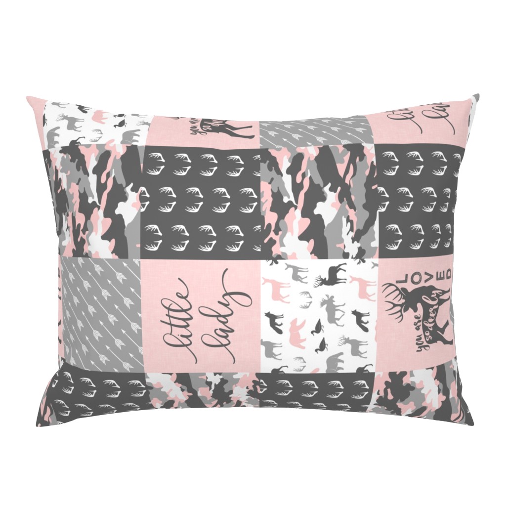 You are so deerly loved / little lady - pink and grey camo - woodland patchwork (90)