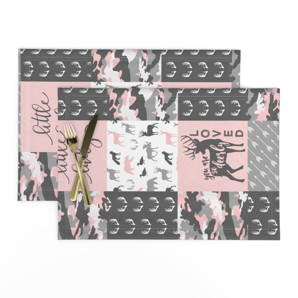 You are so deerly loved / little lady - pink and grey camo - woodland patchwork (90)