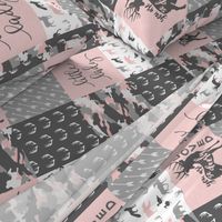 You are so deerly loved / little lady - pink and grey camo - woodland patchwork (90)