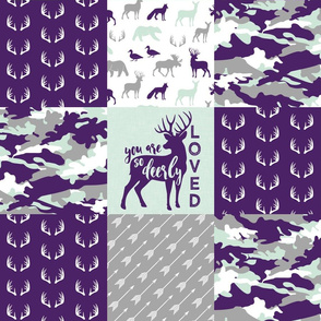 You are so deerly loved / little lady - purple and mint camo - woodland patchwork