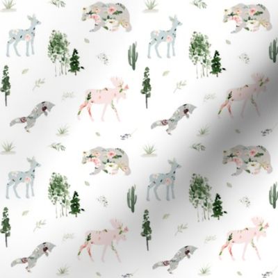 4" Floral Woodland Friends // White