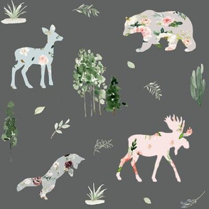 8" Floral Woodland Friends // Corduroy Gray